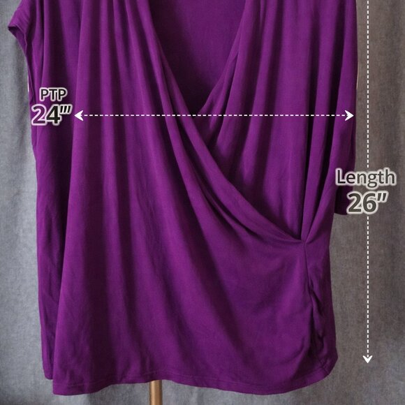 Lauren Ralph Lauren Draped Wrap Top 2XL Purple V-Neck Stretch Blouse - Picture 2 of 6